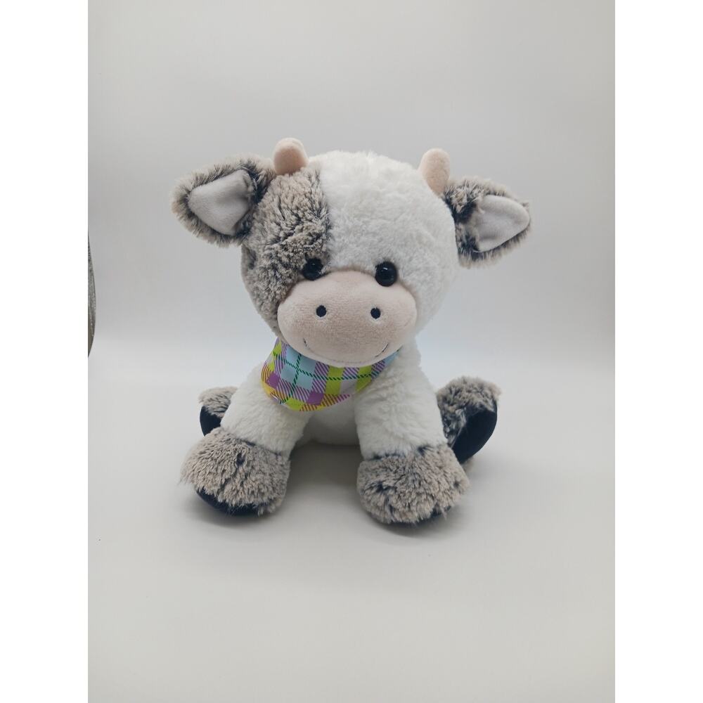 9.5" Walgreens Hug Me Plush Spotted Cow Pastel Plaid Bandana Soft Stuffed Animal